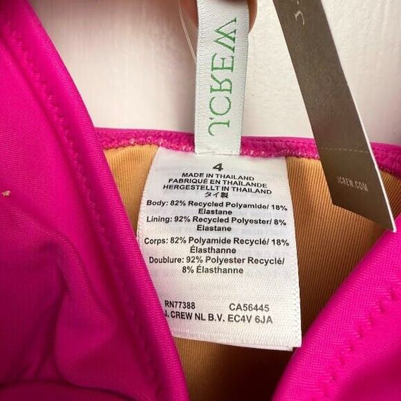 J Crew Swim Suit Womens 4 Fuscia Pink Ruched V Neck One Piece Cups Summer NWT - Picture 3 of 9